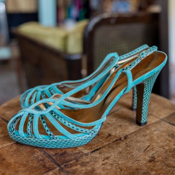 Dolce & Gabbana Turquoise Snake Strappy Heels – Italian Luxury, Size 38.5 - Picture 11 of 14